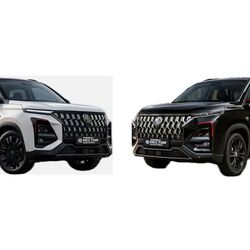 The MG Hector Blackstorm gets a black exterior, while the Snowstorm comes in white, with both featuring matching black and red styling elements.