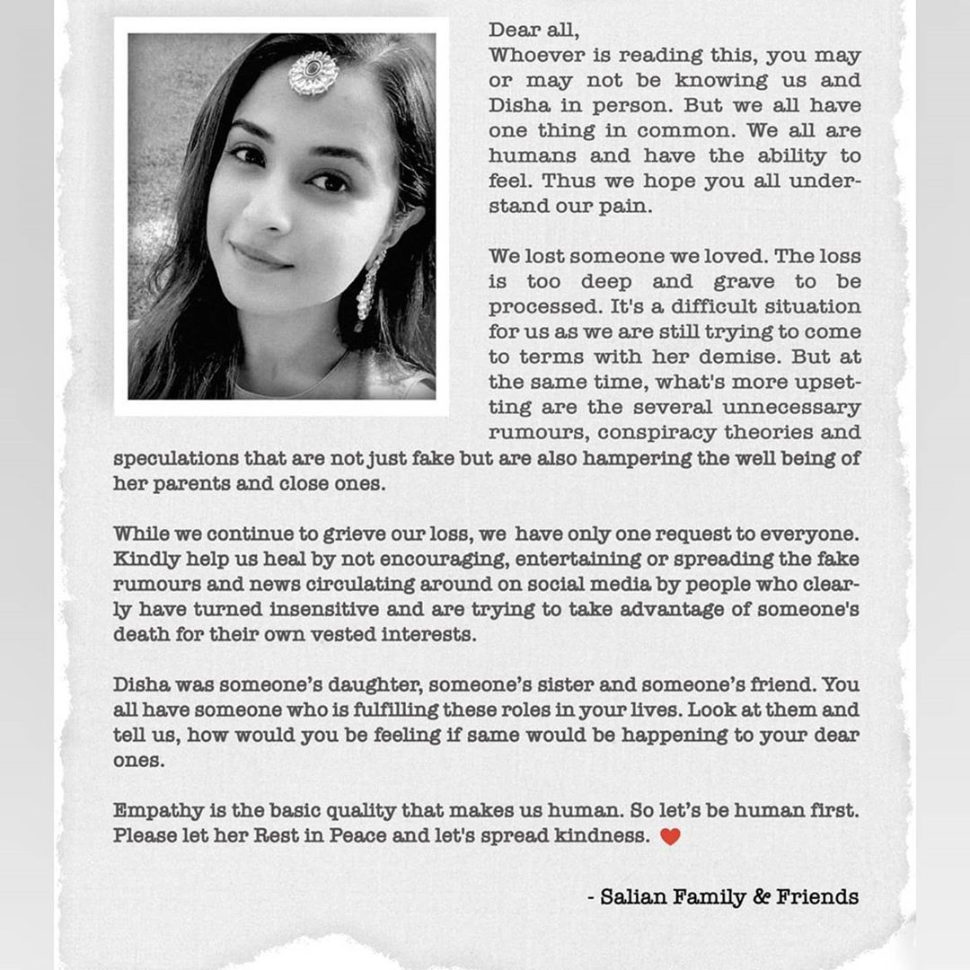 দিশার পরিবারের খোলা চিঠি দিশার পরিবারের খোলা চিঠি