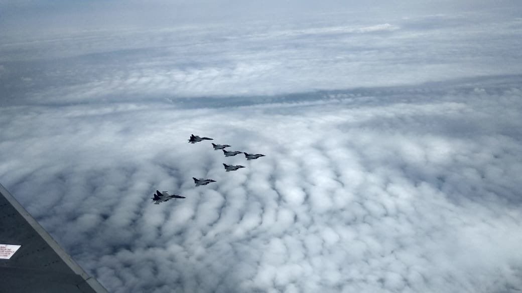 国防相は「鳥がインド空域に入った」と述べた。 アンバラに上陸したことを祈ります。 （写真提供、Twitter @DefenceMinIndia）