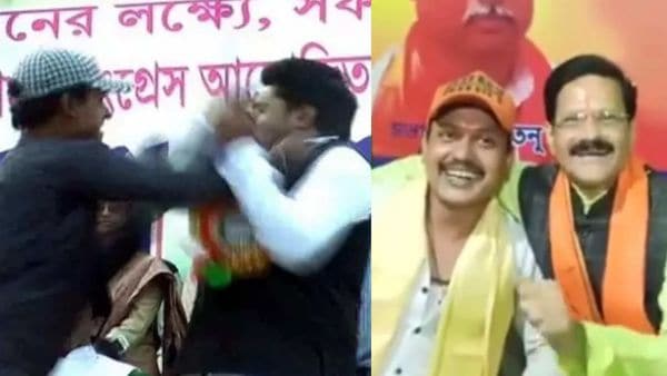 অভিষেককে চড় মারছেন দেবাশিস আচার্য। পাশে, বিজেপি নেতা কণিষ্ক পণ্ডার সঙ্গে। ছবি সৌজন্য : ফাইল ছবি ও ফেসবুক অভিষেককে চড় মারছেন দেবাশিস আচার্য। পাশে, বিজেপি নেতা কণিষ্ক পণ্ডার সঙ্গে। ছবি সৌজন্য : ফাইল ছবি ও ফেসবুক