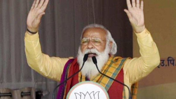 Baksa: Prime Minister Narendra Modi addresses a public rally ahead of third phase of Assam Assembly Elections 2021, in Baksa district, Saturday, April 3, 2021. (PTI Photo)(PTI04_03_2021_000019A) (PTI) (HT_PRINT) Baksa: Prime Minister Narendra Modi addresses a public rally ahead of third phase of Assam Assembly Elections 2021, in Baksa district, Saturday, April 3, 2021. (PTI Photo)(PTI04_03_2021_000019A) (PTI) (HT_PRINT)