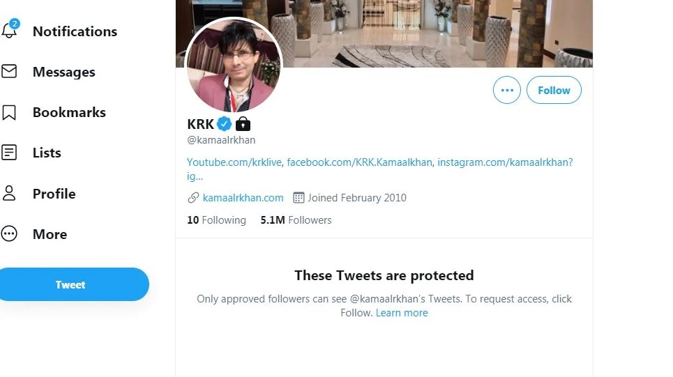 KRK-র অ্যাকাউন্টের স্ক্রিন শট। ছবি সৌজন্যে - হিন্দুস্তান টাইমস KRK-র অ্যাকাউন্টের স্ক্রিন শট। ছবি সৌজন্যে - হিন্দুস্তান টাইমস