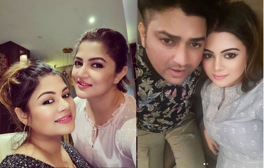 দিদির সঙ্গে শ্রাবন্তী (বাঁ দিকে) স্বামী সুজয়ের সঙ্গে স্মিতা (ডান দিকে) দিদির সঙ্গে শ্রাবন্তী (বাঁ দিকে) স্বামী সুজয়ের সঙ্গে স্মিতা (ডান দিকে)