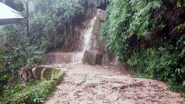 প্রবল বৃষ্টিতে মঙ্গলবার ধস নেমেছে দার্জিলিঙে। (ছবি সৌজন্য এএনআই)