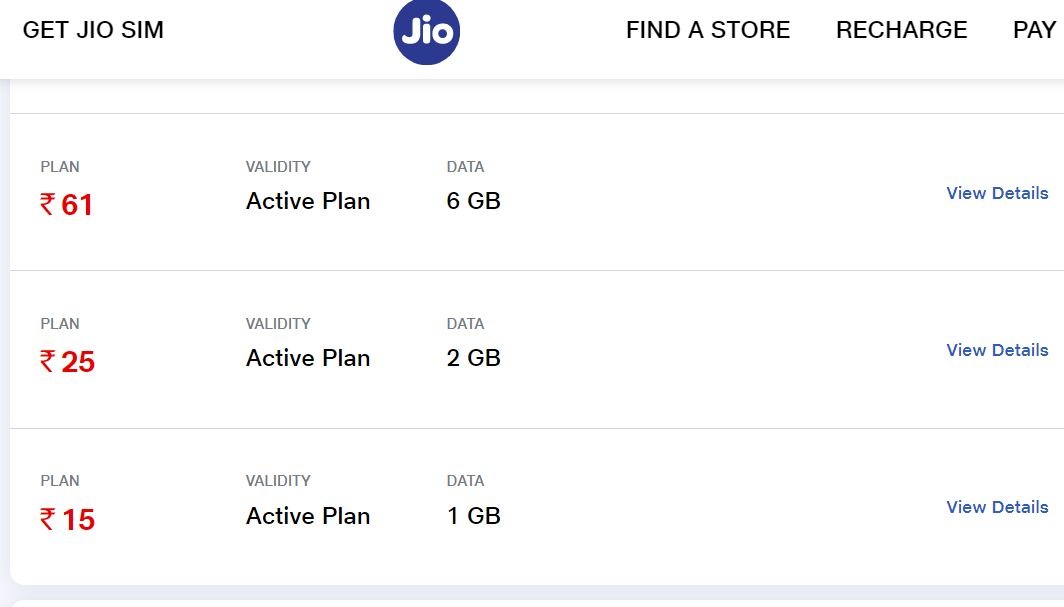 ১০০ টাকার নিচে Jio-র ডেটা অ্যাড অন প্ল্যান। ছবি : জিওর ওয়েবসাইট (Jio Website)