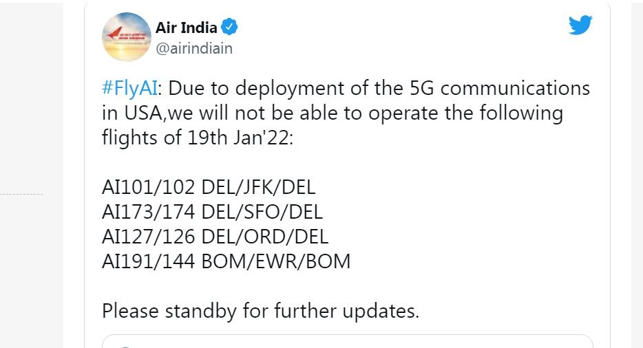 এ বিষয়ে টুইট করেছে এয়ার ইন্ডিয়া। দেখুন কোন কোন উড়ান বাতিল করা হয়েছে। ফাইল ছবি : টুইটার (Twitter)