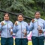 লন বলসের ওমেনস ফোরস ইভেন্টে সোনা জেতেন রূপা রানি তিরকে, লাভলি চৌবে, পিঙ্কি এবং নয়নমণি সাইকিয়া।