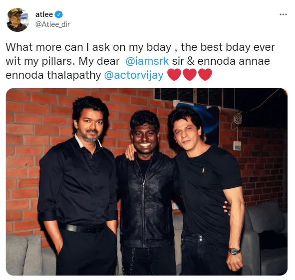 দুই বন্ধুর সঙ্গে ছবি দিলেন আটলী। দুই বন্ধুর সঙ্গে ছবি দিলেন আটলী।