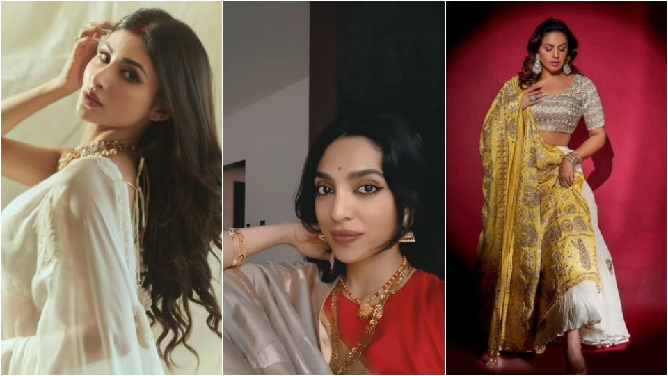 Bollywood Actress: आज संपूर्ण देश विजयादशमीचा सण साजरा करत आहे. सेलिब्रेटीही थाटामाटात हा सण साजरा करतात. देशाच्या काही भागात या दिवशी सरस्वती पूजनही केले जाते. दसरा म्हणजे नवरात्री आणि दुर्गापूजेचा शेवट. पश्चिम बंगाल आणि ईशान्येमध्ये दसऱ्याला विजया दशमी असेही संबोधले जाते. हुमा कुरेशी, मौनी रॉय आणि शोभिता धुलिपाला यांनी त्यांच्या दसरा उत्सवातील लूक त्यांच्या इंस्टाग्राम प्रोफाइलवर शेअर केले आहेत.
