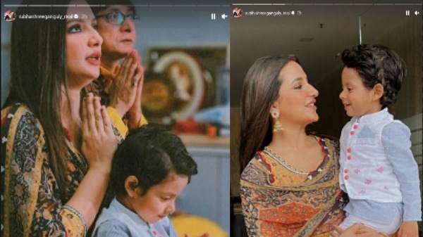 <p>সরস্বতী পুজোয় শুভশ্রী ও ইউভান</p> <p>সরস্বতী পুজোয় শুভশ্রী ও ইউভান</p>