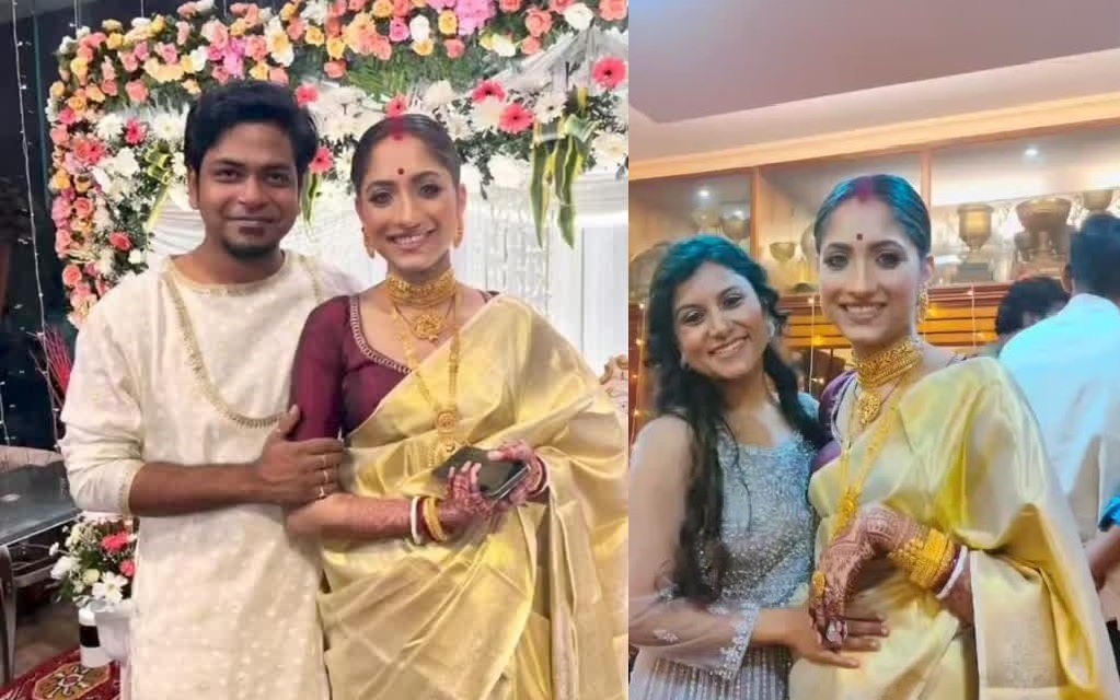 <p>রিশেপশনের আসরে নবদম্পতি</p> <p>রিশেপশনের আসরে নবদম্পতি</p>