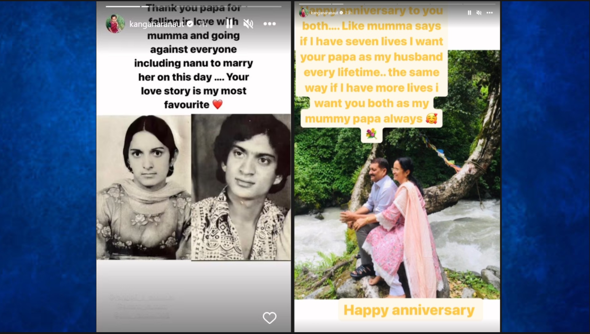 <p>পুরনো ও বর্তমান, বাবা-মায়ের দুটি সময়ের ছবি শেয়ার করেছেন কঙ্গনা</p> <p>পুরনো ও বর্তমান, বাবা-মায়ের দুটি সময়ের ছবি শেয়ার করেছেন কঙ্গনা</p>