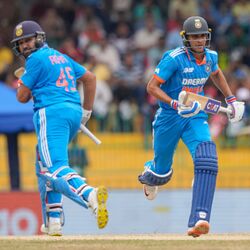 India's Shubman Gill, right, and Rohit Sharma run between wickets during the Asia Cup cricket match between India and Pakistan in Colombo, Sri Lanka, Sunday, Sept.10, 2023. AP/PTI(AP09_10_2023_000208A) (AP)