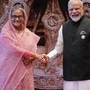 <p>বাংলাদেশের প্রধানমন্ত্রী শেখ হাসিনার সঙ্গে ভারতের প্রধানমন্ত্রী নরেন্দ্র মোদী। (Photo by Evan Vucci / POOL / AFP)</p> (AFP)