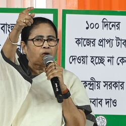 <p>Kolkata, India - Feb. 2, 2024: Chief Minister of West Bengal Mamata Banerjee along with party leaders starts 48 hours dharna to protest against alleged BJP run Central Government's delay in releasing wages and financial help under its rural employment guarantee scheme (MGNREGS) and the Prime Ministers's housing scheme (PMAYS) in front of BR Ambedkar's statue at Red Road in Kolkata, India, on Friday, February 2, 2024. (Photo by Samir Jana/ Hindustan Times)</p> (Hindustan Times)