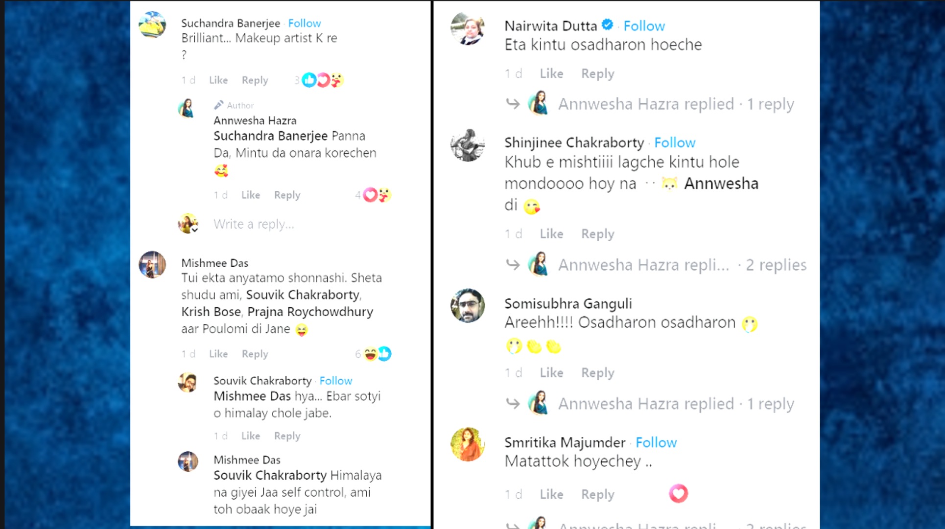 <p>অন্বেষার পোস্টে কমেন্ট</p> <p>অন্বেষার পোস্টে কমেন্ট</p>