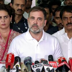 Wayanad, Aug 01 (ANI): Congress MP and LoP Lok Sabha, Rahul Gandhi adresses the press conference during their visit to Wayanad Hospital and relief camp to meet the survivors and injured in the landslides, in Wayanad on Thursday. Congress leader Priyanka Gandhi Vadra also present. (ANI Photo) (AICC)