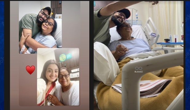 অসুস্থ মায়ের সঙ্গে ছেলে ও বউমা অসুস্থ মায়ের সঙ্গে ছেলে ও বউমা