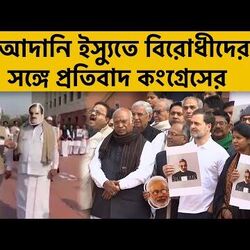 সংসদের বাইরে আদানি ইস্যুতে বিরোধীদের সঙ্গে প্রতিবাদ রাহুলের