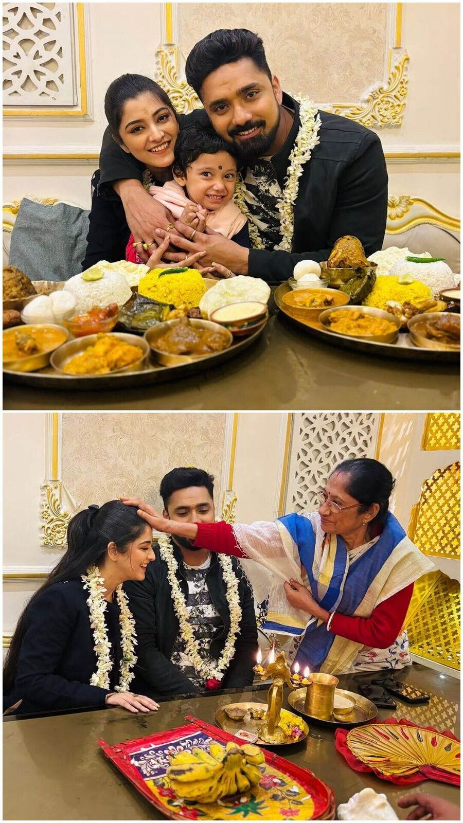 গলায় রজনীগন্ধার মালা, কোলে বাচ্চা নিয়ে আইবুড়ো ভাত রুবেল-শ্বেতার! কে এটা?