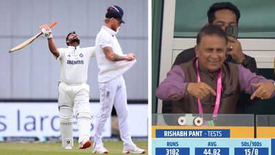 হেডিংলেতে দ্বিতীয় ইনিংসেও পন্ত শতরান করতে সমারসল্টের আর্জি করেন গাভাসকর। (ছবি সৌজন্যে রয়টার্স এবং এক্স)