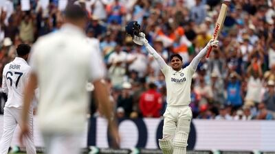 India's captain Shubman Gill celebrates after scoring a century during day four of the second cricket test match between England and India at Edgbaston in Birmingham, England, Saturday, July 5, 2025. AP/PTI(AP07_05_2025_000450B) (AP)