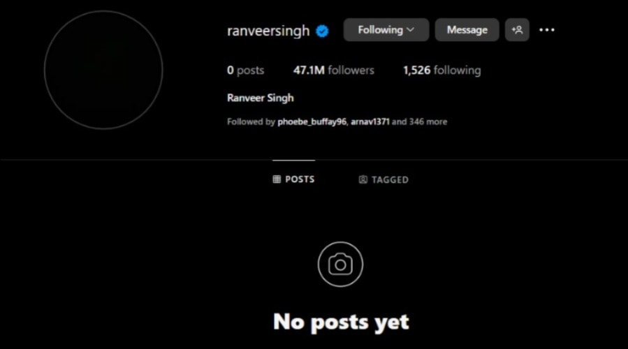 রণবীর সিংয়ের ইনস্টাগ্রাম অ্যাকাউন্ট