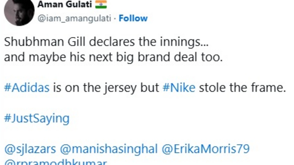 শুভমনের পোশাক ইস্যুতে বিতর্ক নিয়ে সরগরম নেটপাড়া! উল্লেখ্য, শুভমনকে শনিবার, ইনিংস ঘোষণা করার সময় এক কালো ভেস্টে দেখা যায়। যে পোশাকে সুস্পষ্টভাবে ‘নাইক’ সংস্থার লোগো ছিল। এদিতে, ‘বোর্ড অফ কন্ট্রোল ফর ক্রিকেট ইন ইন্ডিয়া’ (BCCI)র সঙ্গে ২০২৮ পর্যন্ত ‘অ্যাডিডাস’ সংস্থার চুক্তি রয়েছে। যে সংস্থাকে বাজারে ‘নাইক’-র প্রতিযোগি বলে ধরা হয়। আর তার জেরেই শুভমনের পোশাকে 'নাইক'র লোগো ঘিরে তুঙ্গে বিতর্ক নেটপাড়ায়।