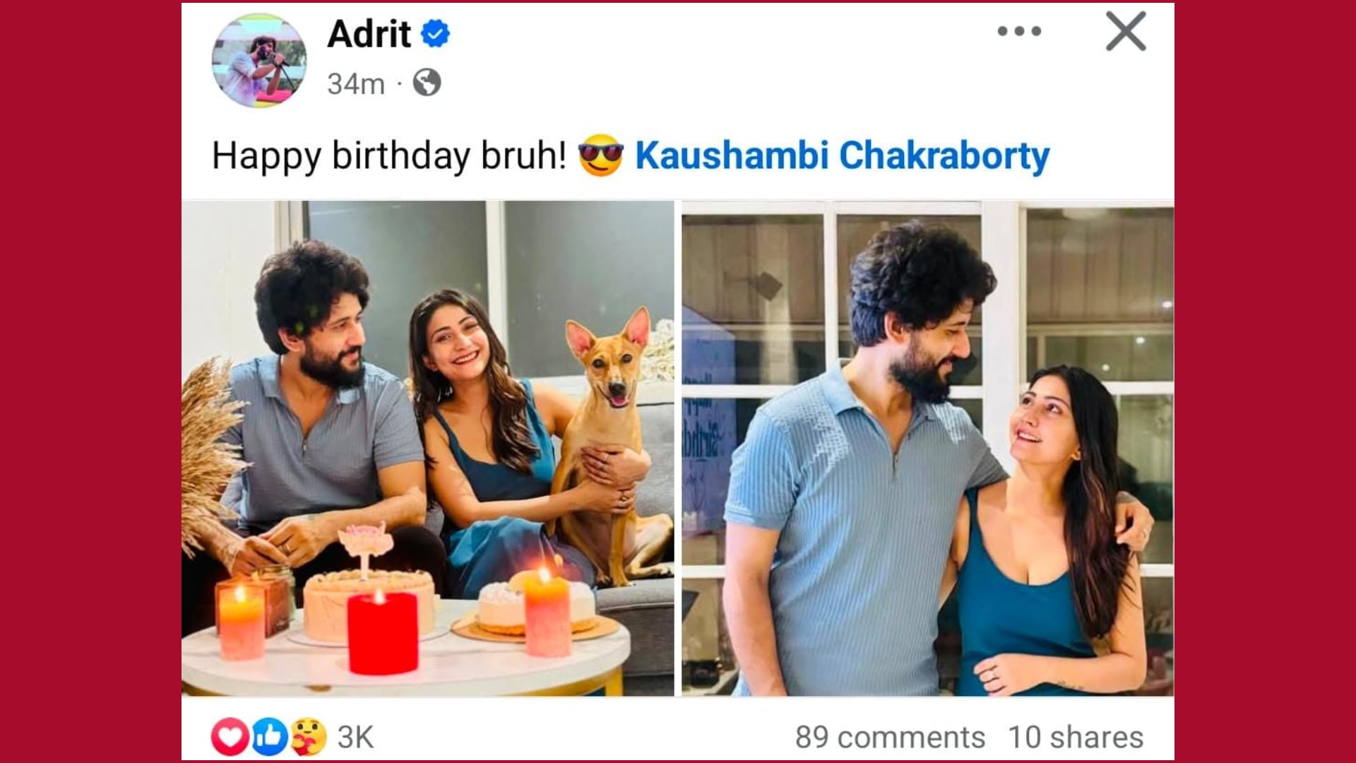 বউ কৌশাম্বিকে জন্মদিনের শুভেচ্ছা জানালেন আদৃত রায়। বউ কৌশাম্বিকে জন্মদিনের শুভেচ্ছা জানালেন আদৃত রায়।