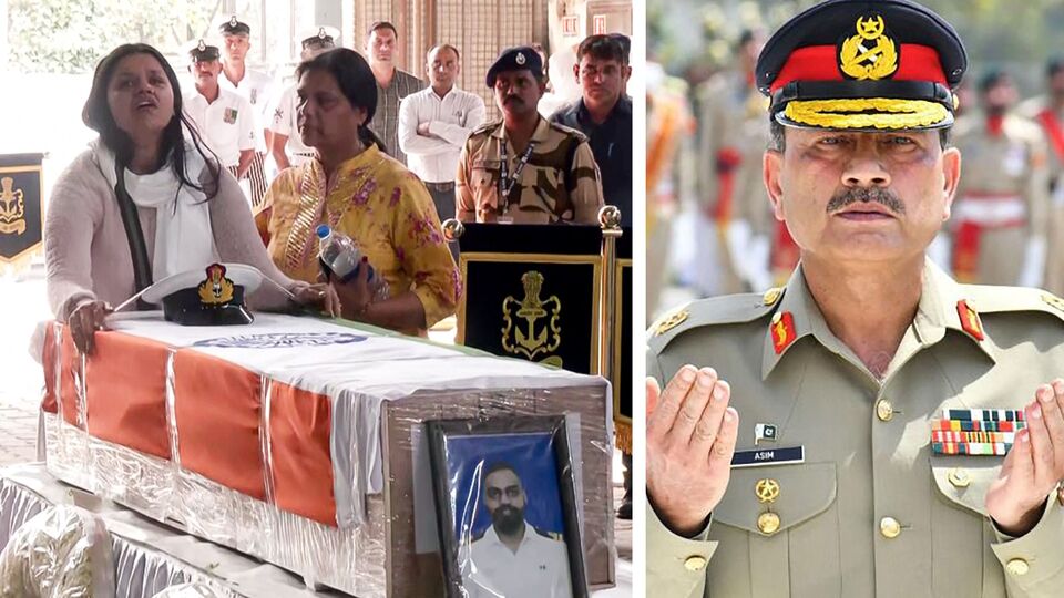 যেদিন ফিল্ড মার্শাল আসিম মুনিরের ছেলে বা মেয়েকে কেউ মেরে ফেলবে, সেদিনই তাঁর যন্ত্রণা-কষ্ট বুঝতে পারবেন পাকিস্তানের সেনাপ্রধান। এমনই মন্তব্য করলেন ভারতীয় নৌসেনার লেফটেন্যান্ট বিনয় নরওয়ালের বাবা বিজয় নরওয়াল। গত ২২ এপ্রিল পহেলগাঁও জঙ্গি হামলায় ভারতীয় নৌসেনা অফিসারকে হত্যা করা হয়। (ছবি সৌজন্যে এএনআই এবং এএফপি)