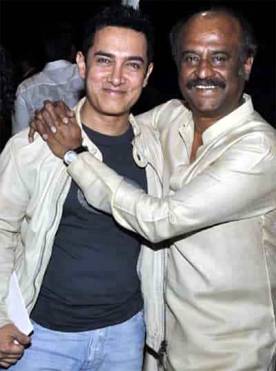 Aamir Khan and Rajikanth at Robot premiere