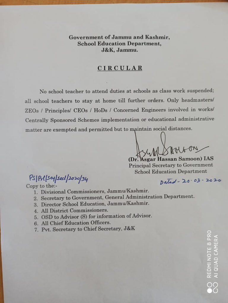 <p>J-K teachers asked to stay at home till further orders</p>