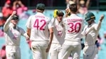 Australia's Pat Cummins celebrates a dismissal on the third day of the Third Test Match at Sydney Cricket Ground, Australia's Pat Cummins celebrates a dismissal on the third day of the Third Test Match at Sydney Cricket Ground,