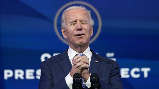 President-elect Joe Biden speaks at The Queen theater in Wilmington on January 6. Biden called the violent protests on the US Capitol "an assault on the most sacred of American undertakings: the doing of the people's business."(Susan Walsh / AP)