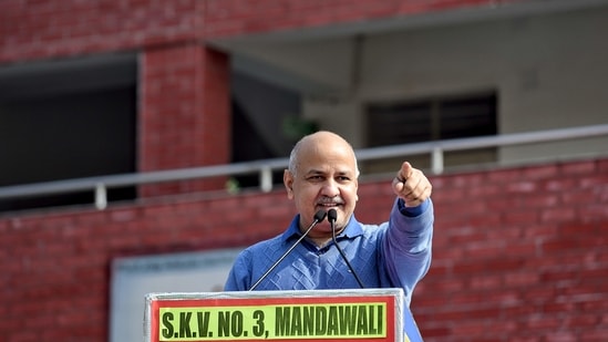 Deputy Chief Minister Manish Sisodia addresses during the distribution of mid-day meal dry kit at a government school in New Delhi.(ANI file photo)