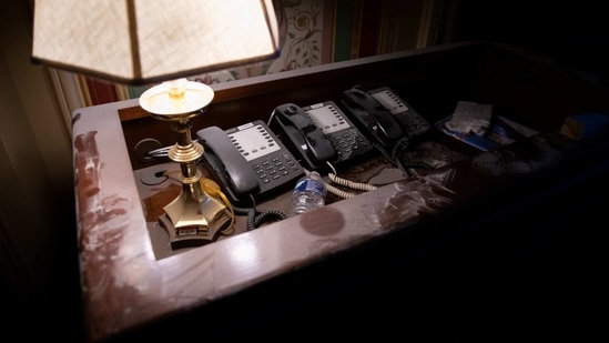 A security checkpoint desk covered in dust at the U.S. Capitol building in Washington on January 7.(Graeme Sloan / Bloomberg)