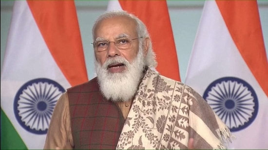 Prime Minister Narendra Modi speaks during the inauguration of Pravasi Bharatiya Divas 2021, via video conferencing, in New Delhi on Saturday. (PTI) Prime Minister Narendra Modi speaks during the inauguration of Pravasi Bharatiya Divas 2021, via video conferencing, in New Delhi on Saturday. (PTI)