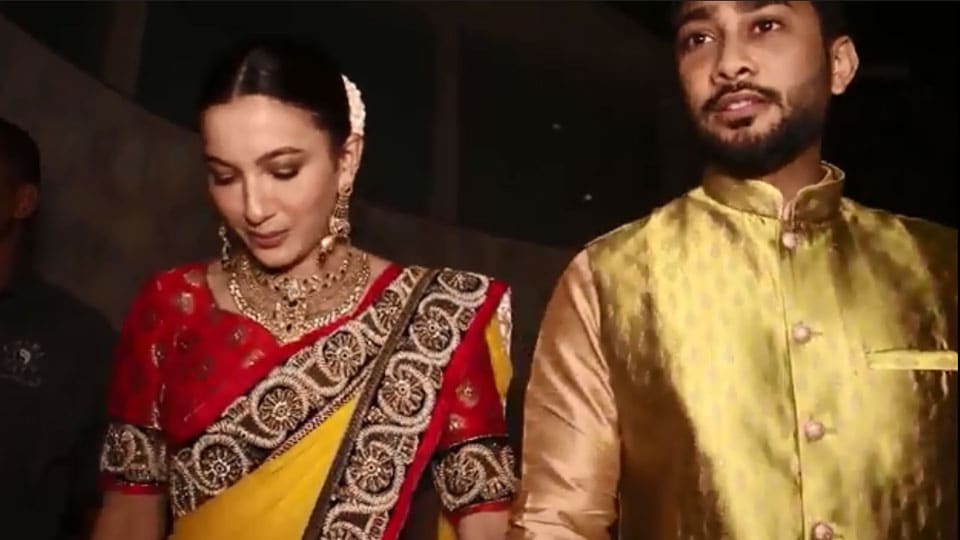 Gauahar Khan, Zaid Darbar at a friend's wedding in Mumbai. Gauahar Khan, Zaid Darbar at a friend's wedding in Mumbai.