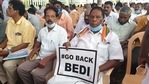 The ongoing protest against Lieutenant Governor Kiran Bedi in Puducherry.(Twitter/@VNarayanasami) The ongoing protest against Lieutenant Governor Kiran Bedi in Puducherry.(Twitter/@VNarayanasami)