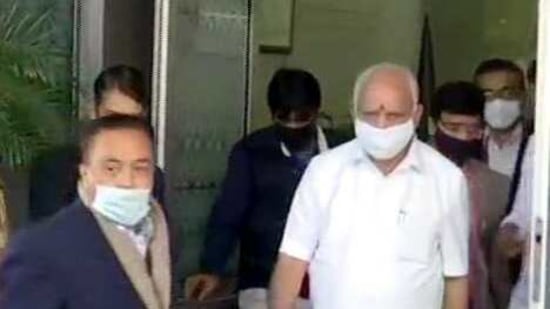 Karnataka Chief Minister BS Yediyurappa arrives in New Delhi on Sunday. (ANI) Karnataka Chief Minister BS Yediyurappa arrives in New Delhi on Sunday. (ANI)