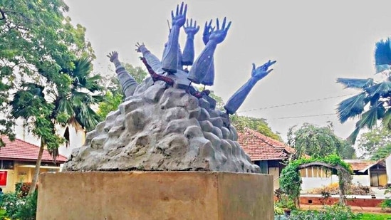 The removed structure, a sculpture, was erected in memory of civilians killed in the Mullivaikkal incident that happened in the last phase of the civil war that ended in 2009, (Image via Twitter) The removed structure, a sculpture, was erected in memory of civilians killed in the Mullivaikkal incident that happened in the last phase of the civil war that ended in 2009, (Image via Twitter)