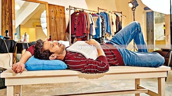 Vikrant Massey takes a quick nap while reading a script, posing exclusively for this column in HT Brunch(Prabhat Shetty)