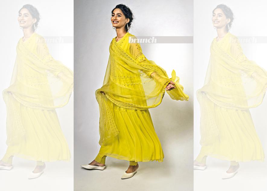 A neon-coloured kurta is perfect for family get-togethers; Suit, AM:PM; earrings, FOReT; shoes, Charles & Keith(Tushar Bhardwaj) A neon-coloured kurta is perfect for family get-togethers; Suit, AM:PM; earrings, FOReT; shoes, Charles & Keith(Tushar Bhardwaj)