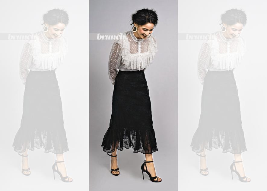 Wear lace with broad-leg trousers or go lace-on-lace with a skirt; Skirt and blouse, Sandra Mansour X H&M; earrings, H&M; shoes, Charles & Keith(Tushar Bhardwaj) Wear lace with broad-leg trousers or go lace-on-lace with a skirt; Skirt and blouse, Sandra Mansour X H&M; earrings, H&M; shoes, Charles & Keith(Tushar Bhardwaj)