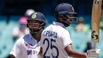 India's Cheteshwar Pujara, right, reacts after reaching 50 runs during play on the final day of the third cricket test between India and Australia at the Sydney Cricket Ground, Sydney, Australia, Monday, Jan. 11, 2021.(AP) India's Cheteshwar Pujara, right, reacts after reaching 50 runs during play on the final day of the third cricket test between India and Australia at the Sydney Cricket Ground, Sydney, Australia, Monday, Jan. 11, 2021.(AP)