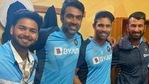 Rishabh Pant, R Ashwin, Hanuma Vihari and Cheteshwar Pujara celebrate in dressing room after India drew the Sydney Test(Twitter) Rishabh Pant, R Ashwin, Hanuma Vihari and Cheteshwar Pujara celebrate in dressing room after India drew the Sydney Test(Twitter)