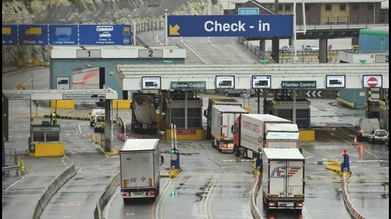 Lorries prepare to embark on a ferry at the Port of Dover, southeast England, on January 4 following Britain's departure from the European Union. (AFP file) Lorries prepare to embark on a ferry at the Port of Dover, southeast England, on January 4 following Britain's departure from the European Union. (AFP file)