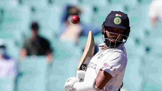 India's Cheteshwar Pujara lets ball pass during play on the final day of the third cricket test between India and Australia at the Sydney Cricket Ground, Sydney, Australia, Monday, Jan. 11, 2021. (AP Photo/Rick Rycroft)(AP)