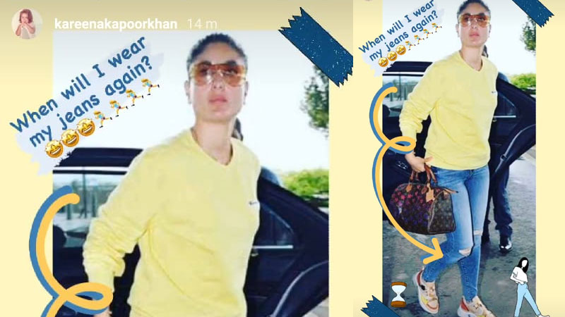 Kareena Kapoor is wondering when she will be able to wear jeans again. Kareena Kapoor is wondering when she will be able to wear jeans again.