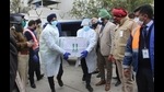 The first lot of the Covishield vaccine being received by Punjab health department officials at the Chandigarh airport on Tuesday. (Gurminder Singh/HT) The first lot of the Covishield vaccine being received by Punjab health department officials at the Chandigarh airport on Tuesday. (Gurminder Singh/HT)